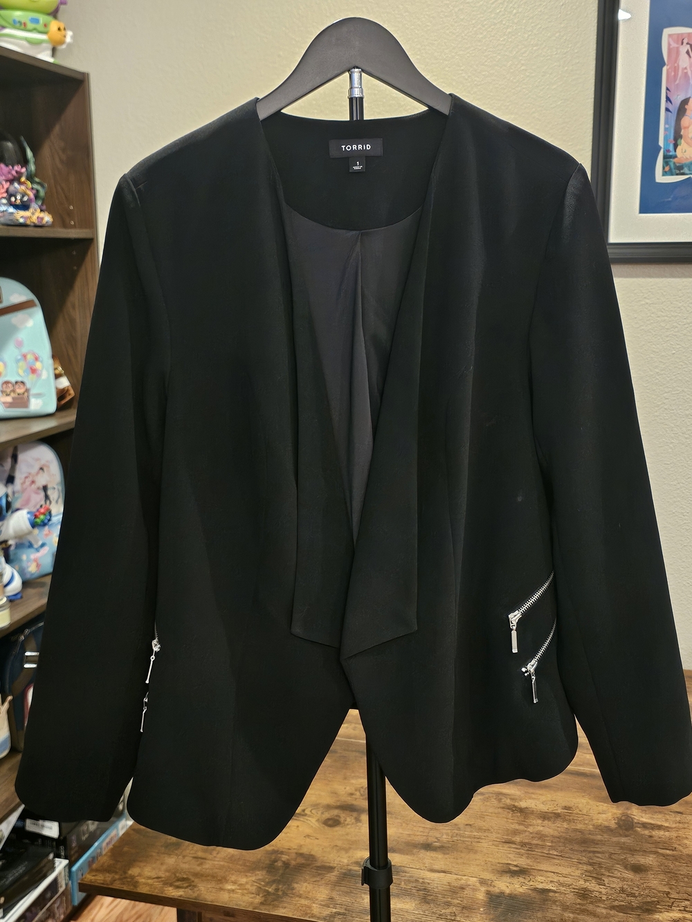 torrid Black Open Draped Blazer with Silver Zippers